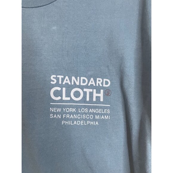 Standard Cloth Blue Graphic T-Shirt L 100% Cotton Casual Crewneck Short Sleeve - Picture 3 of 9